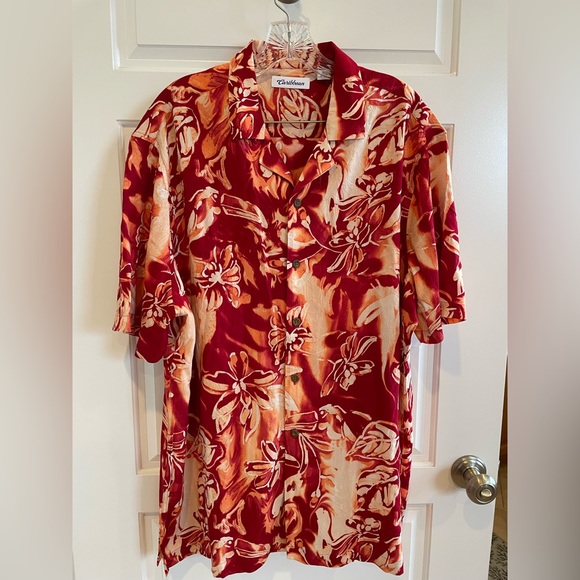 Caribbean Paradise Collection Printed True Red Short Sleeve Shirt NWOT - Picture 2 of 3